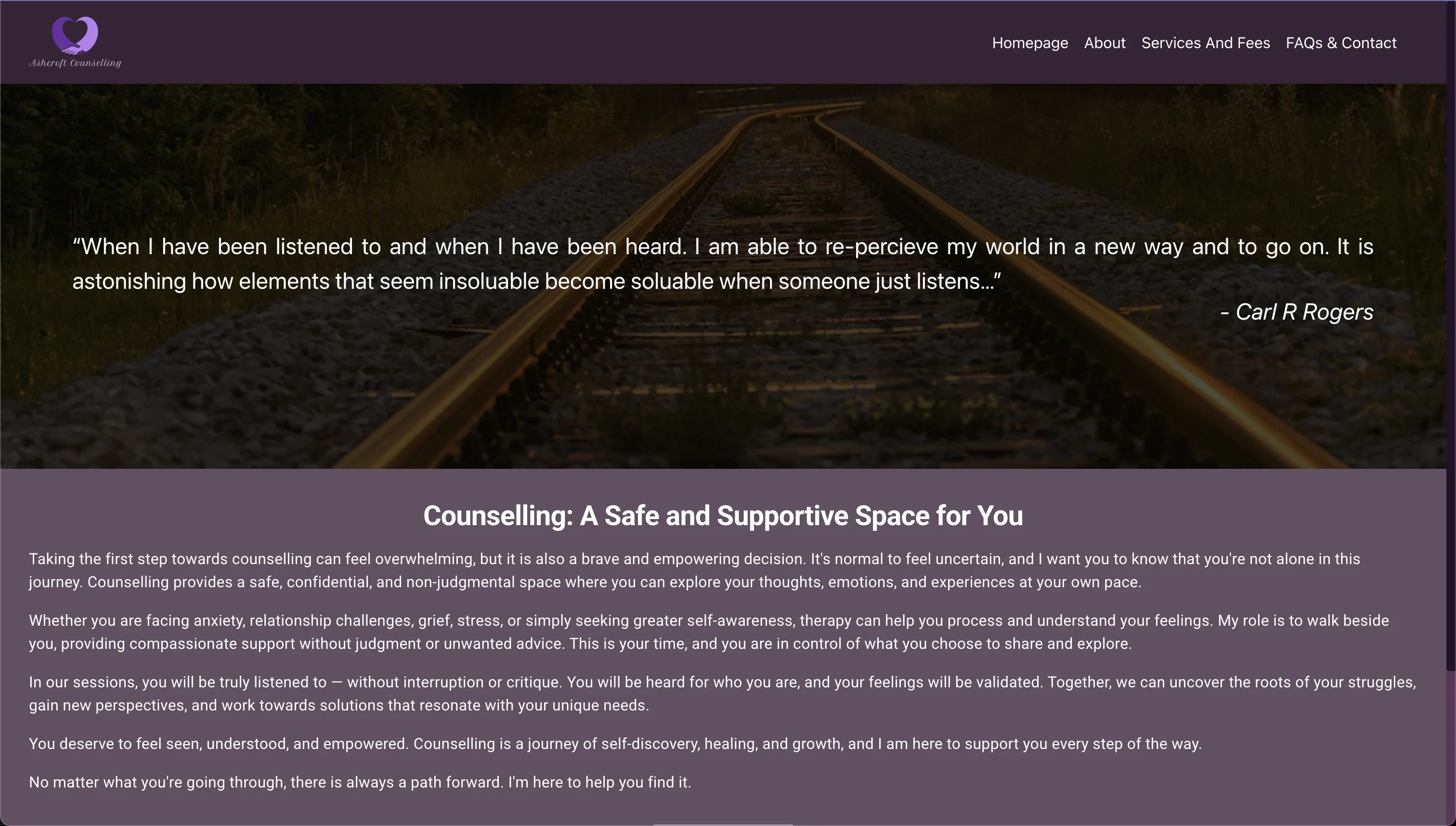 Ashcroft Counselling website desktop view