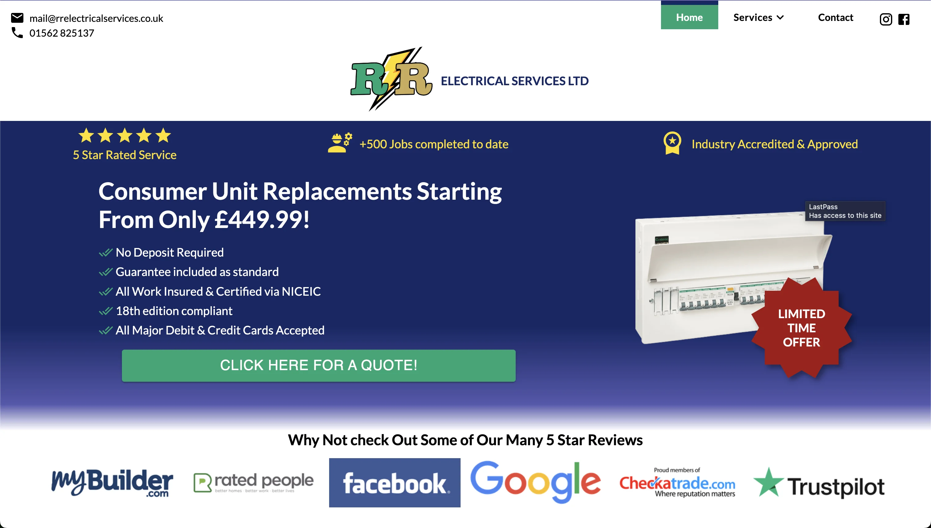 RR Electrical Services website desktop view