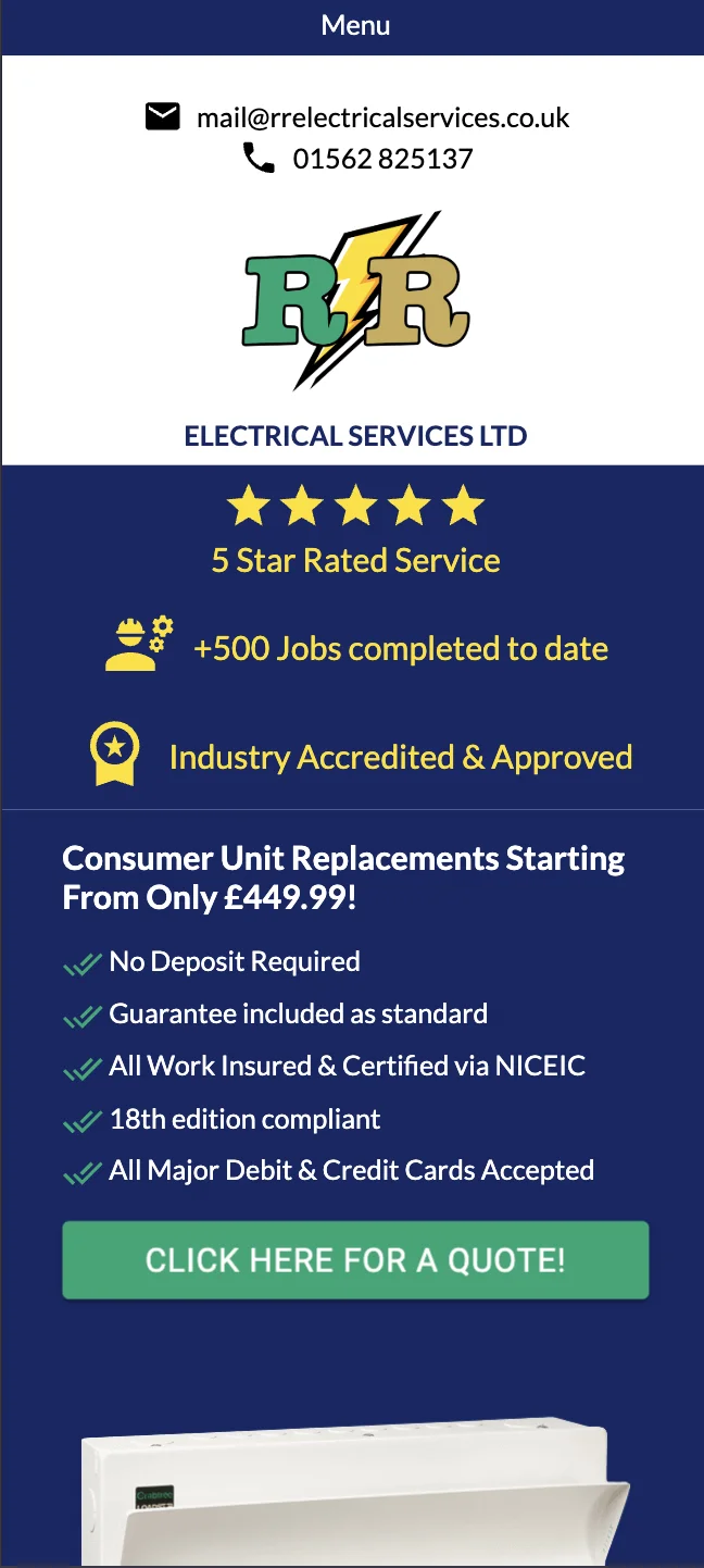 RR Electrical Services website mobile view